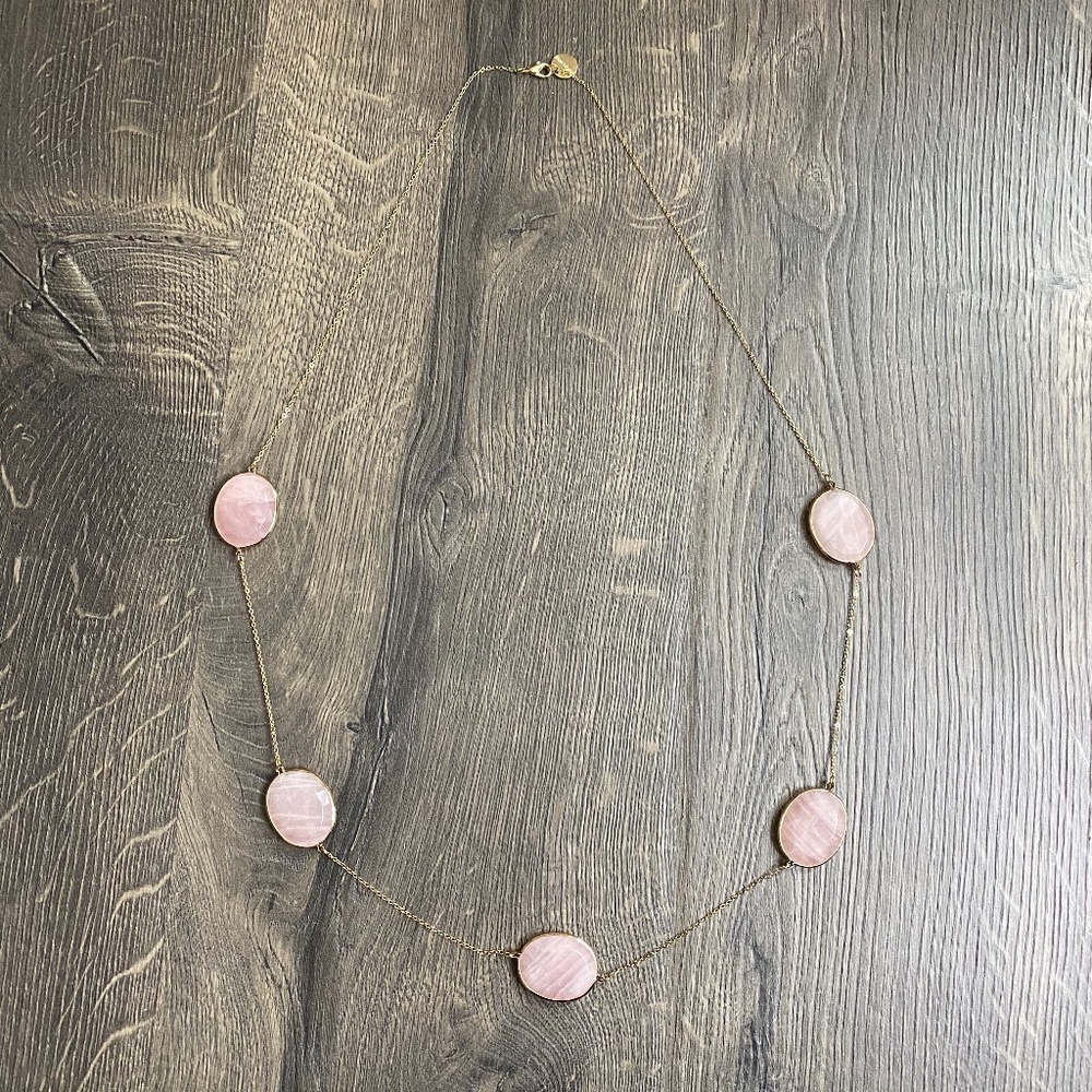 NWOT Marlyn Schiff Pink Crystal Long Gold Necklace